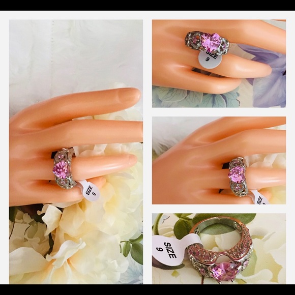 Pink Stone Silver Big Natural Ton Heart Ring🔥⭐️ - Picture 1 of 4
